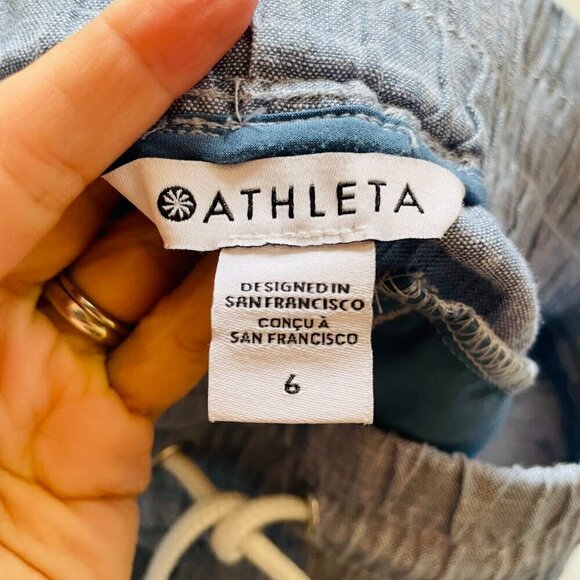 Athleta Cabo 100% Linen Jogger Blue Drawstring Zipper Pocket Tie Waist Beach 6 - Picture 9 of 13